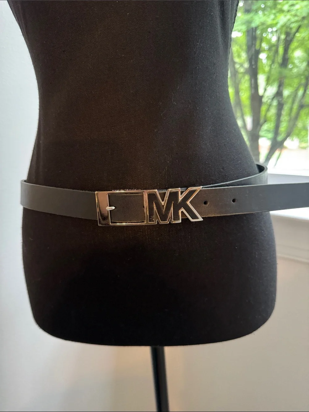 Michael Kors Black Belt with Silver MK Buckle
